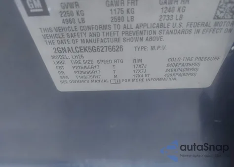 2016 Chevrolet Equinox Lt из США, поврежденный, VIN 2GNALCEK5G6276626